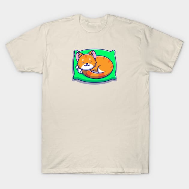 Cute Cat Sleeping On Pillow Cartoon T-Shirt by Catalyst Labs